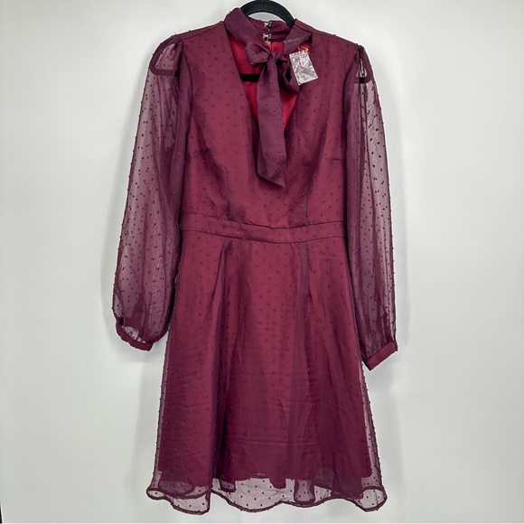 NEW Modcloth Apogee Of Elegance Long Sleeve Chiffon Polka Dot Purple Dress - Picture 2 of 6